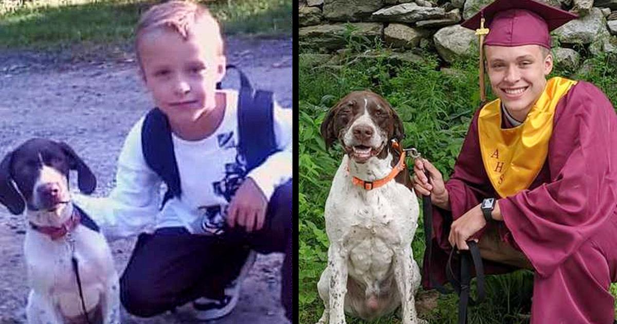 Boy Who Just Graduated And Beloved Dog Recreate Photo From First Day Of School