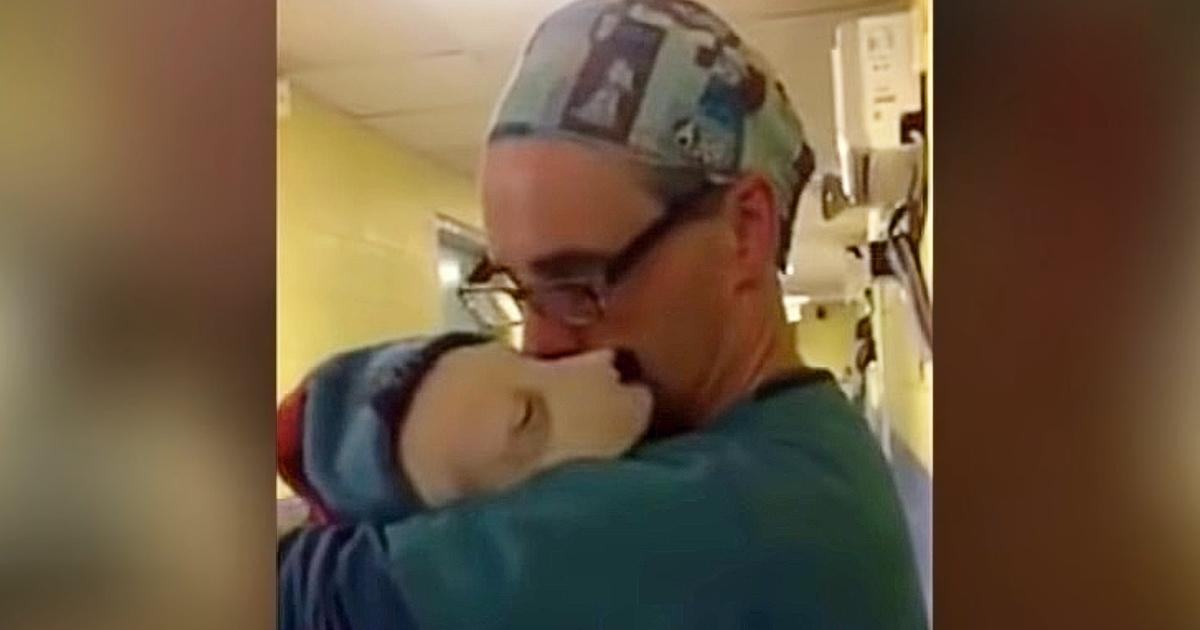 Vet Cradles Scared and Crying Rescue Puppy Just Like a Baby After Surgery
